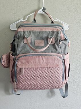 JOLLITO Quilted Baby Diaper Bag Backpack with Changing Station Pink